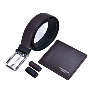 Nappa Leather Wallet & Full Nappa Belt (Gun Metal Buckle) Gift Set 